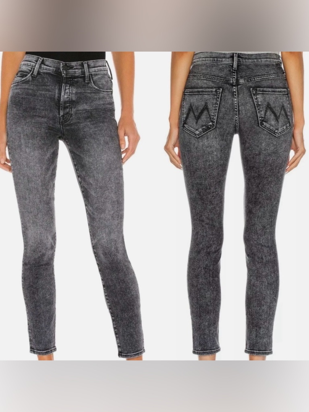 MOTHER The Stunner High Rise Skinny Jeans 29 Charcoal “Train Stops” Denim